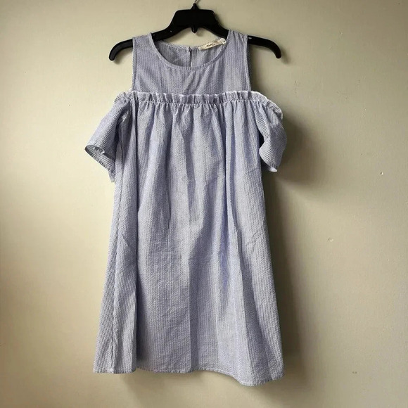 Andree‎ By Unit Women’s S Striped Dress Cold Shoulder Blue White - Picture 1 of 3